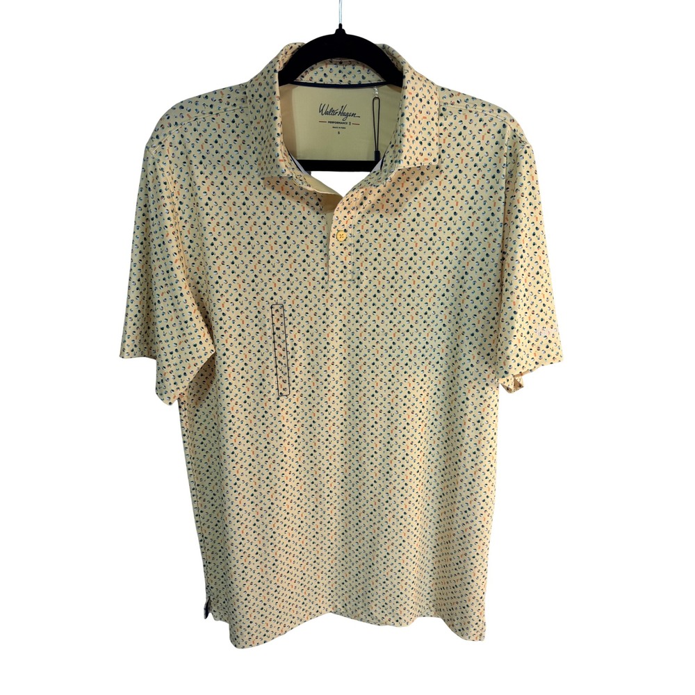 Walter Hagen P11 Beachball Polo Mens Golf Shirt Poolside Pale Yellow Small New
